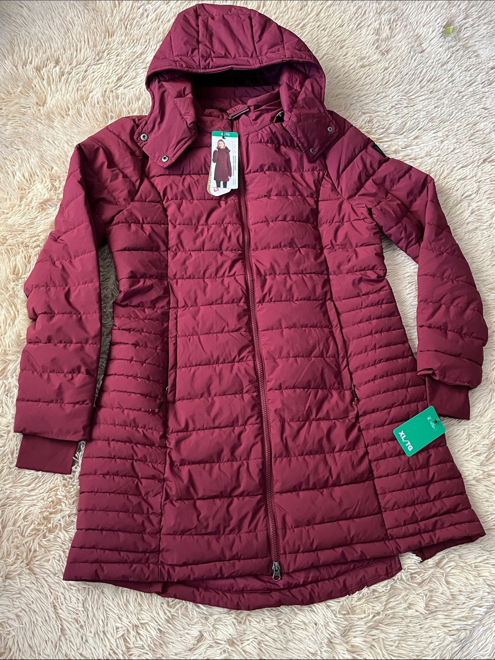 Lole Women's Long Hooded Quilted Puffer Coat
